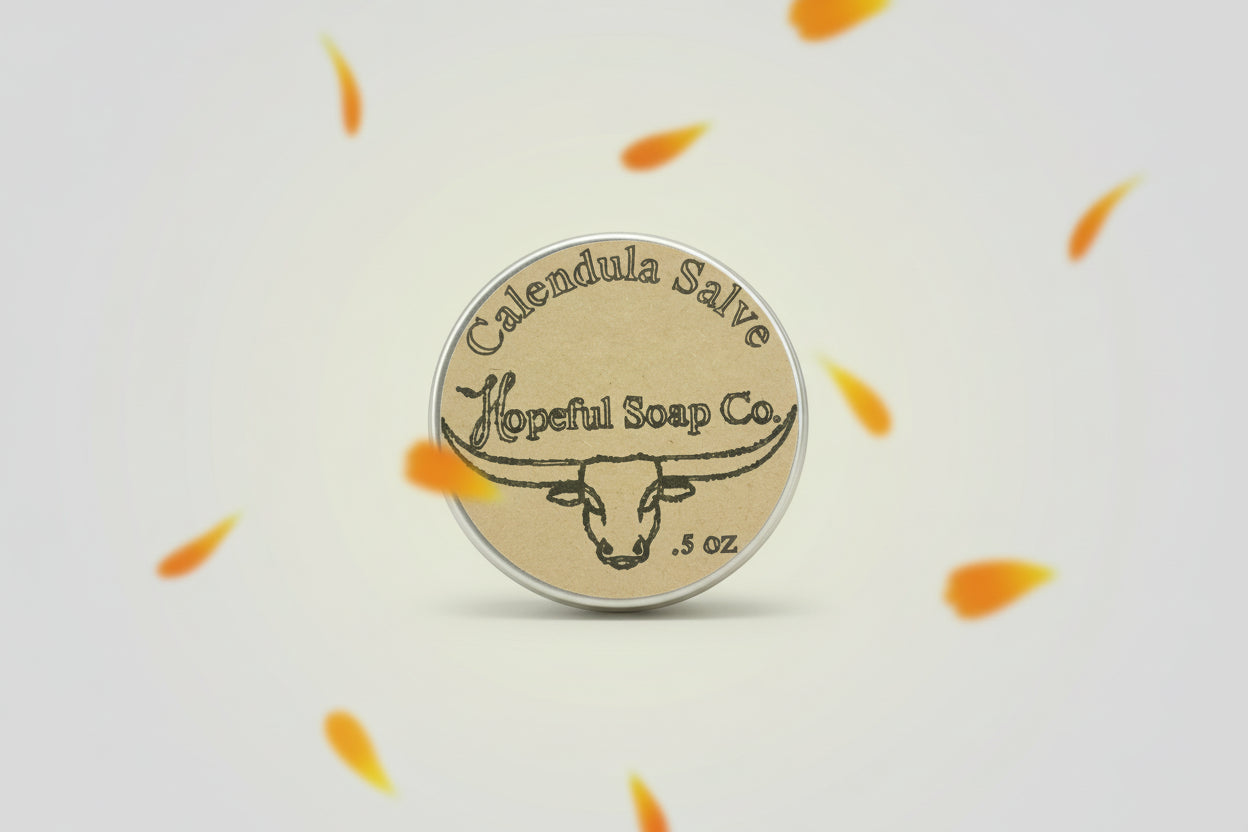 Round metal container with 'Hopeful Soap Co' branding 